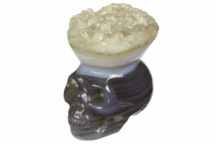 Polished Agate Skull with Quartz Crown #149541